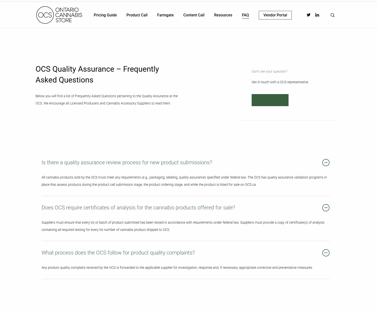 Ontario Cannabis Store (OCS) Quality Assurance FAQ — the QA and product-testing requirements Canadian cannabis suppliers must meet